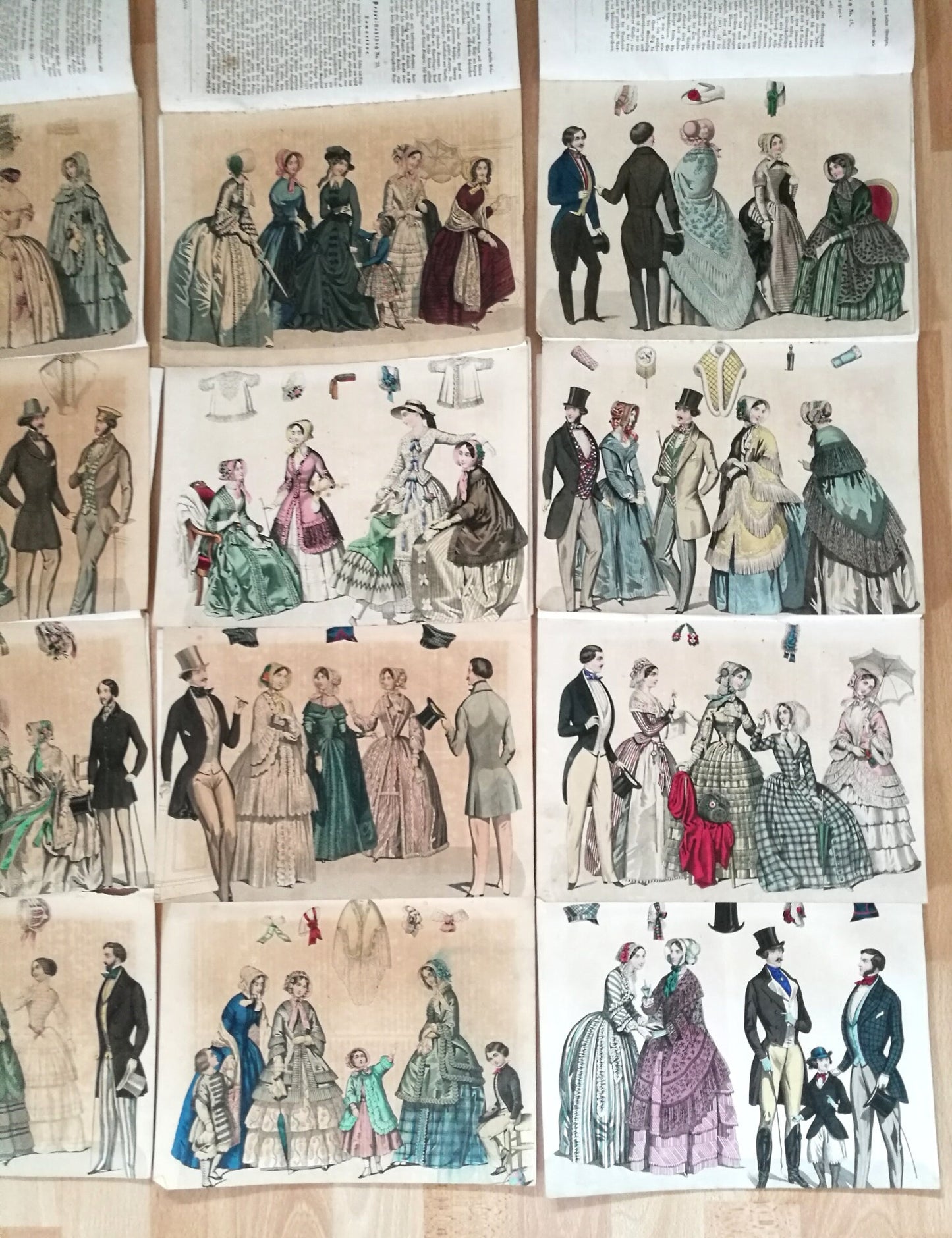 40 bunte Lithografien aus Moden-Zeitung von 1848 von Dr. A. Diezmann 50. Jahrgang VINTAGE