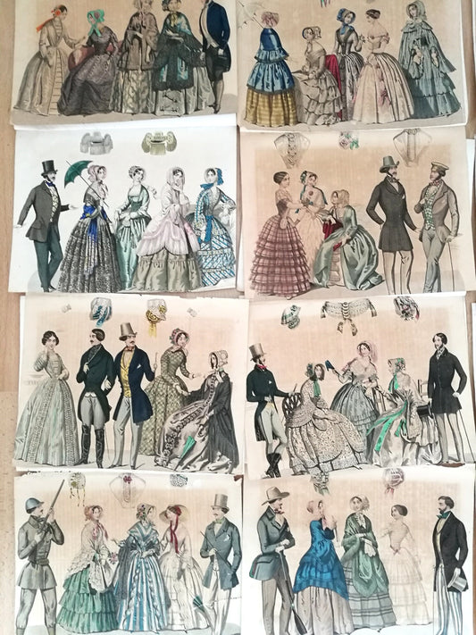 40 bunte Lithografien aus Moden-Zeitung von 1848 von Dr. A. Diezmann 50. Jahrgang VINTAGE