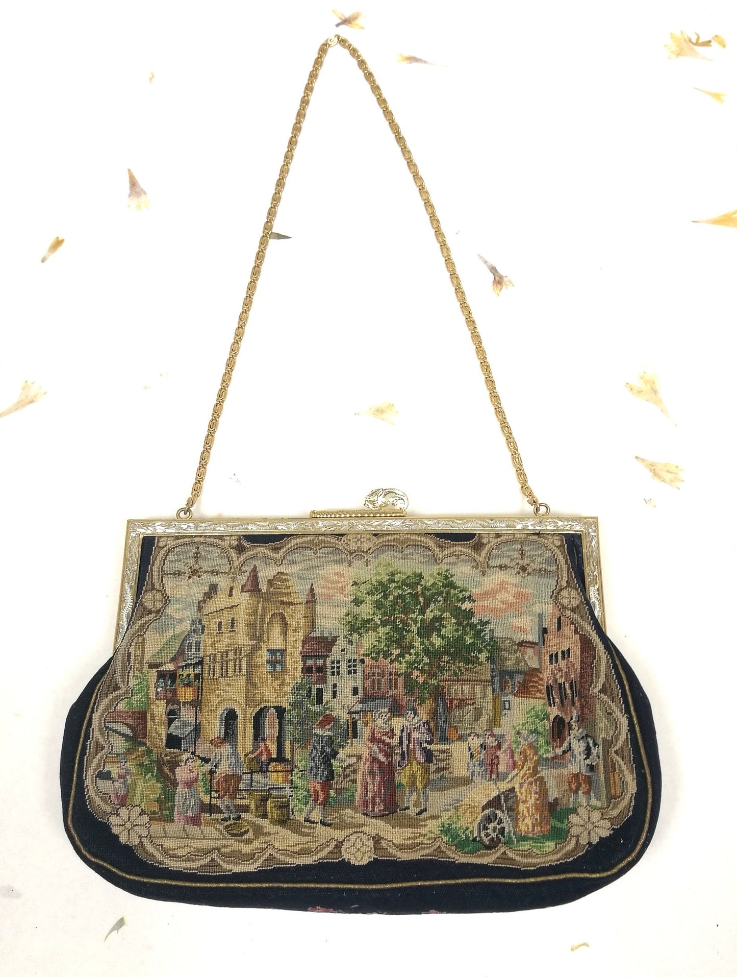 Micro Petit point Stickerei auf Tasche Szenerie VINTAGE #5