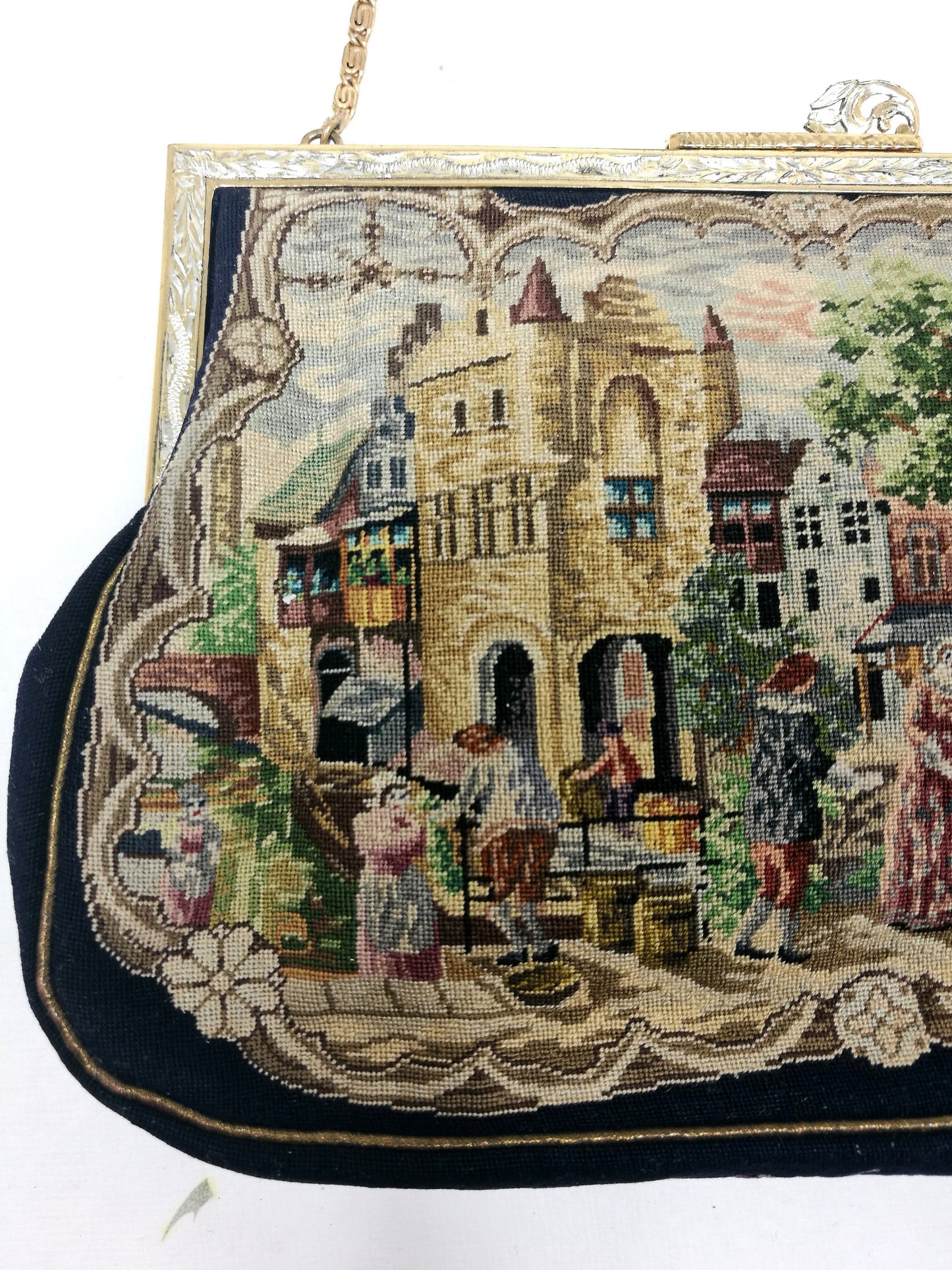 Micro Petit point Stickerei auf Tasche Szenerie VINTAGE #5