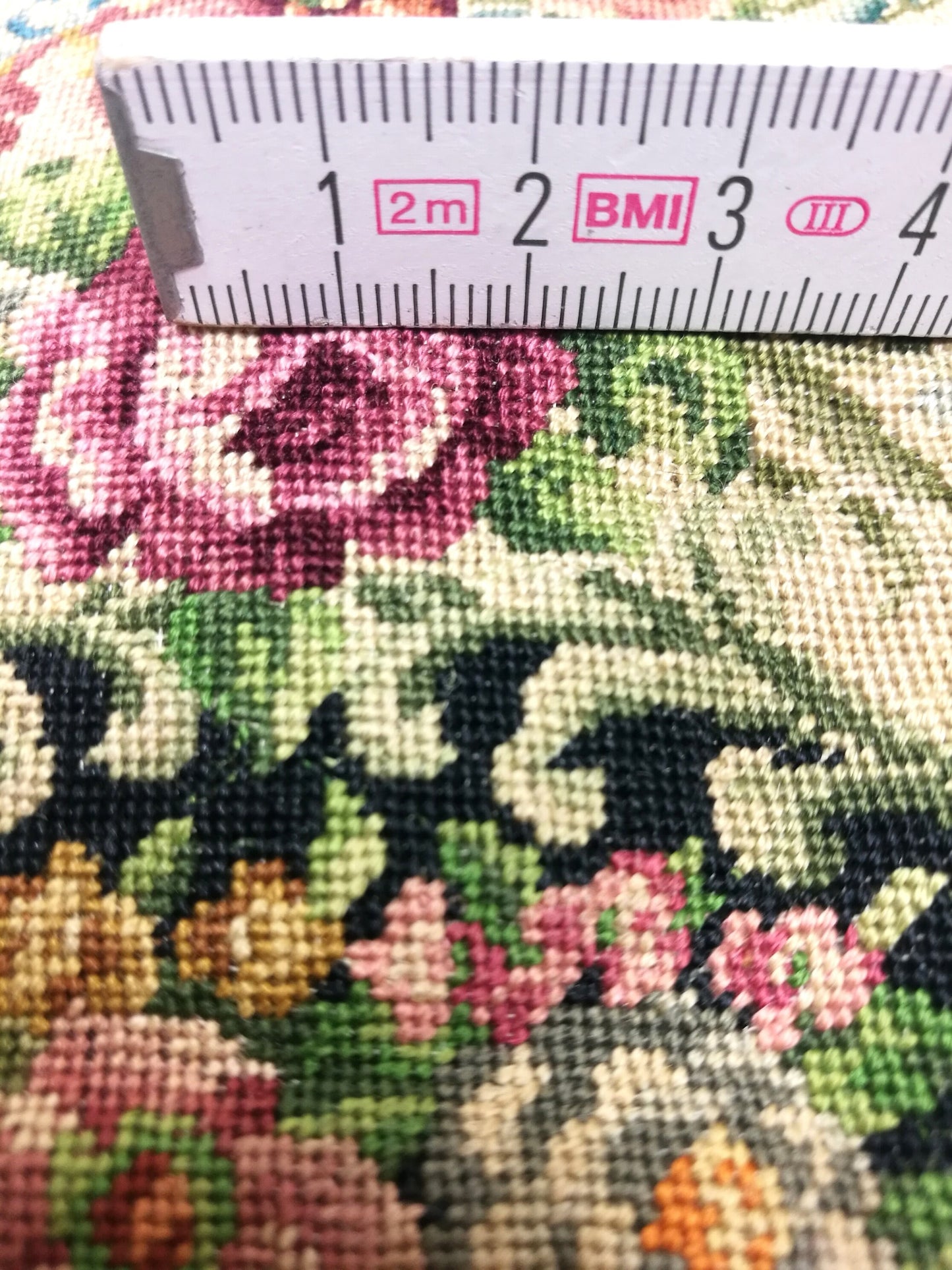 Petit point Stickerei auf Tasche Blumen VINTAGE #26