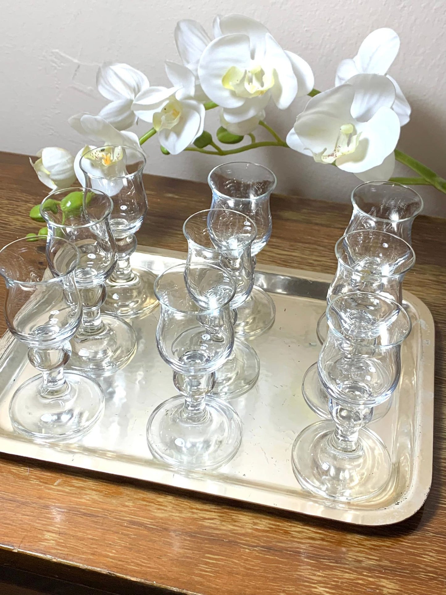 9er Set Gläser für Likör, Schnaps oder Grappa mit schönem Fuß VINTAGE