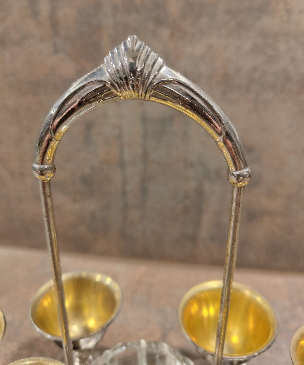 Eierbecherhalter #5 Eiertablett mit Gestell aus Metall und Glas für Salz VINTAGE
