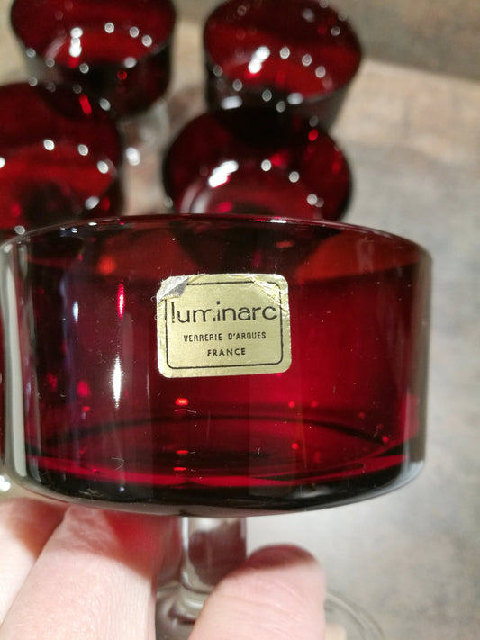 6 Luminarc rote Gläser für Dessert Schalen mit Fuß Vintage Retro 70er