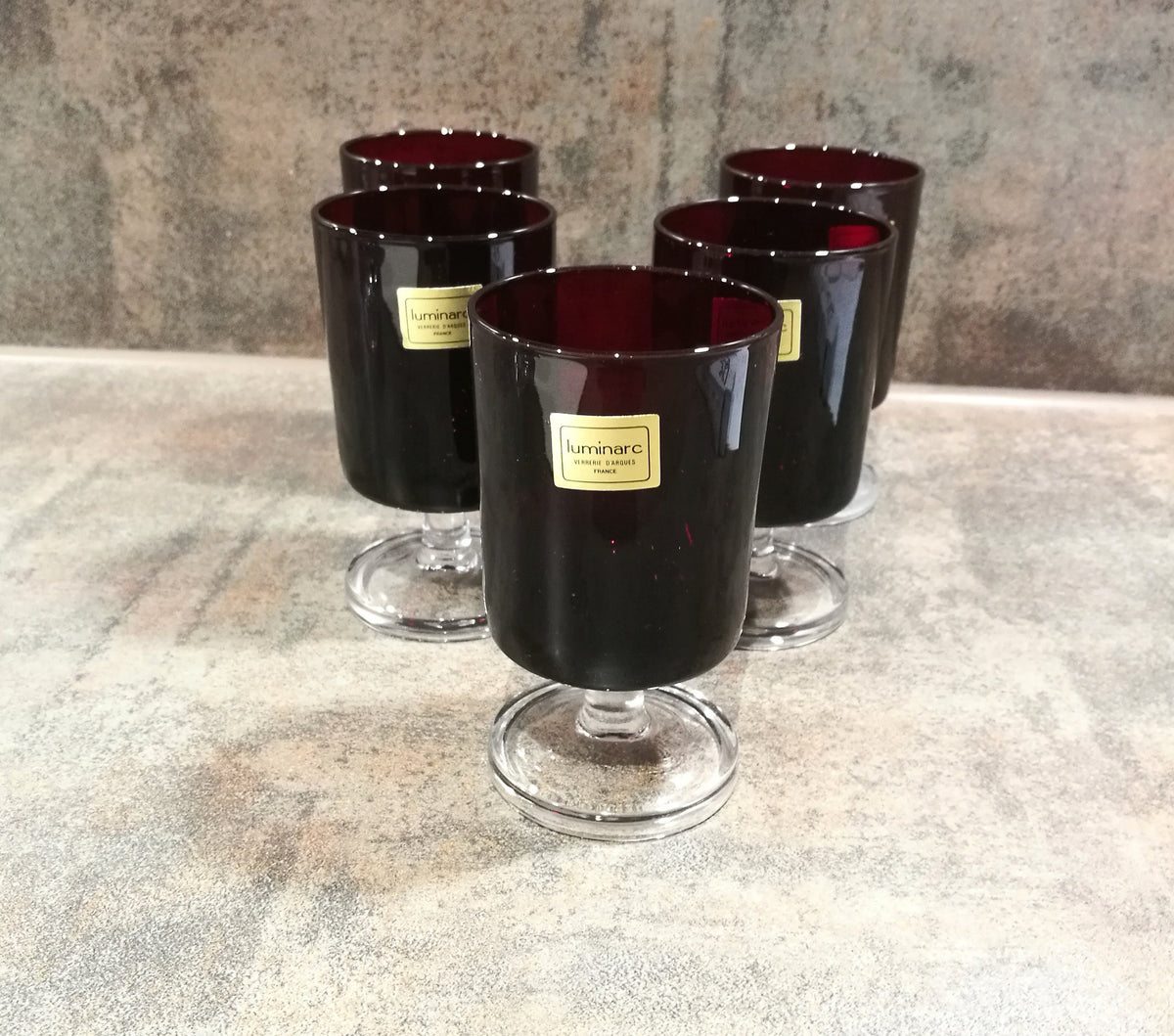 5 Dessertwein Gläser Luminarc dunkles rot Vintage 70er – Carakess
