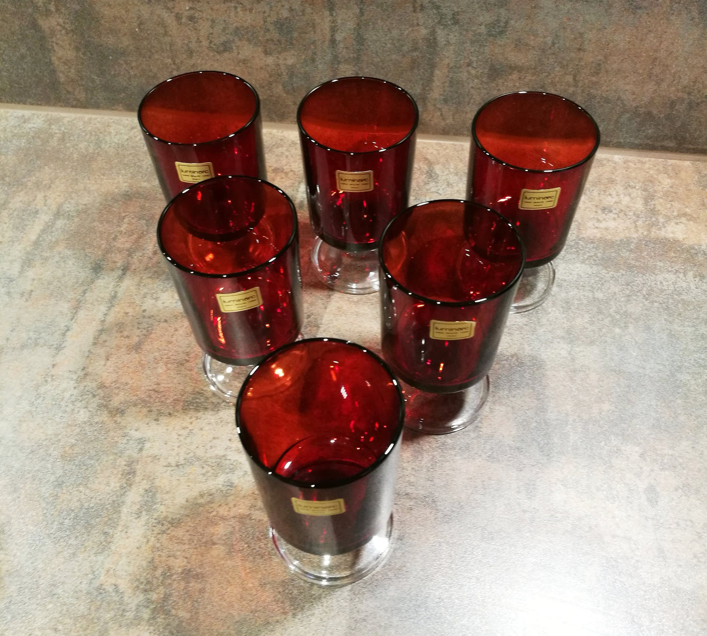 6 Gläser von Luminarc helles rot Vintage Weingläser Retro 70er