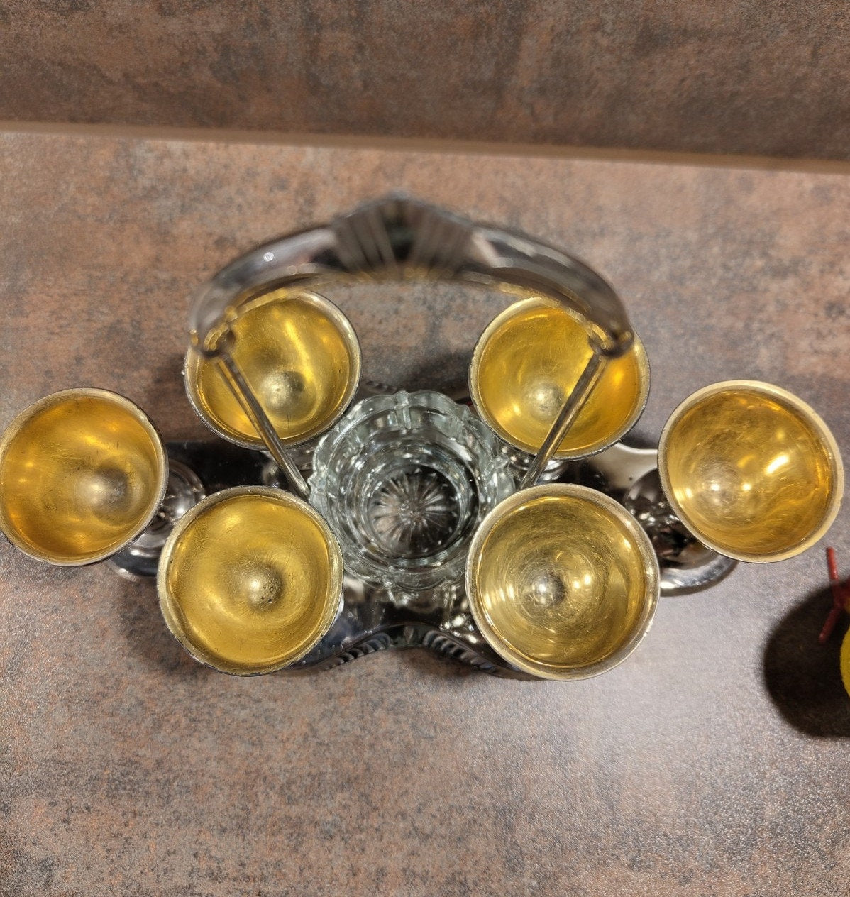 Eierbecherhalter #5 Eiertablett mit Gestell aus Metall und Glas für Salz VINTAGE
