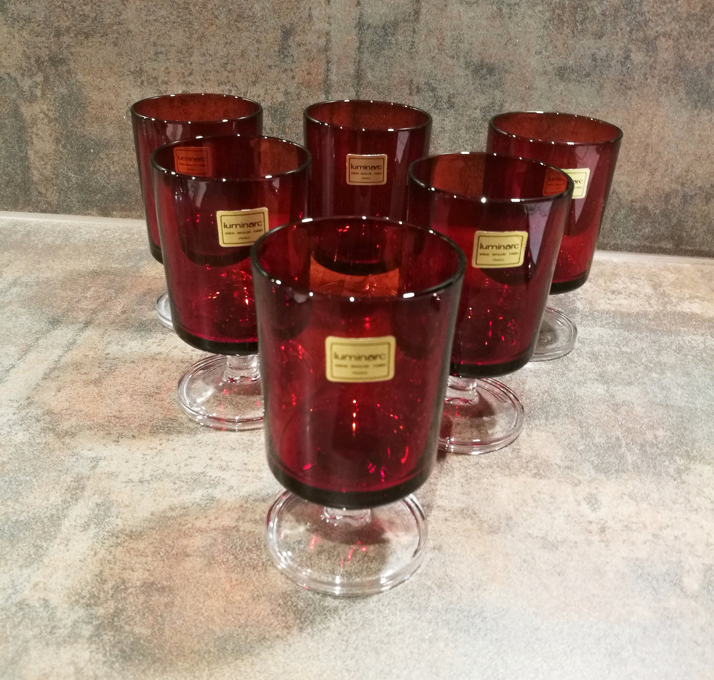 6 Gläser von Luminarc helles rot Vintage Weingläser Retro 70er