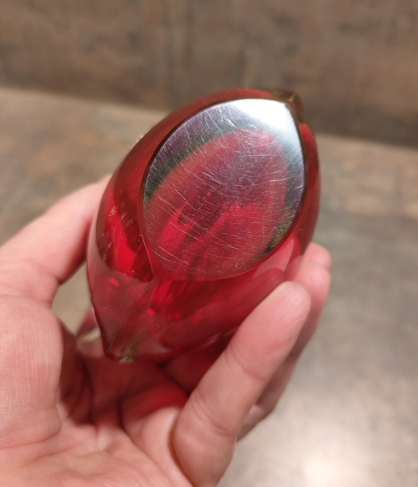 Glas Vase von Murano handgemacht VINTAGE in rot und einem Hauch grün