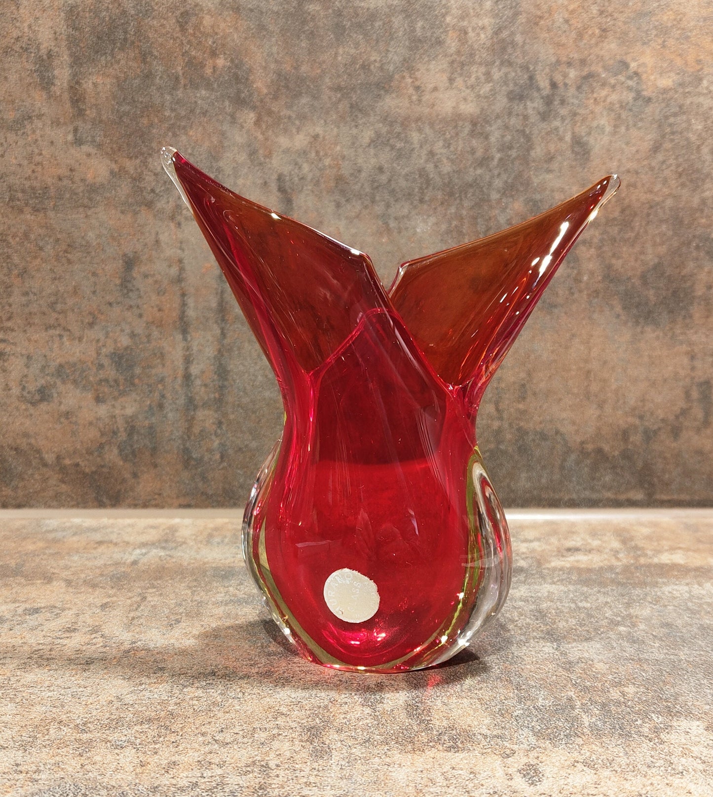 Glas Vase von Murano handgemacht VINTAGE in rot und einem Hauch grün